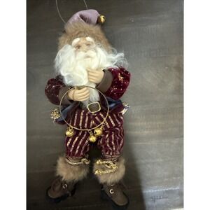 Vintage Christmas Bells Santa Figurine/Ornament 12"x4" Work Boots Bells